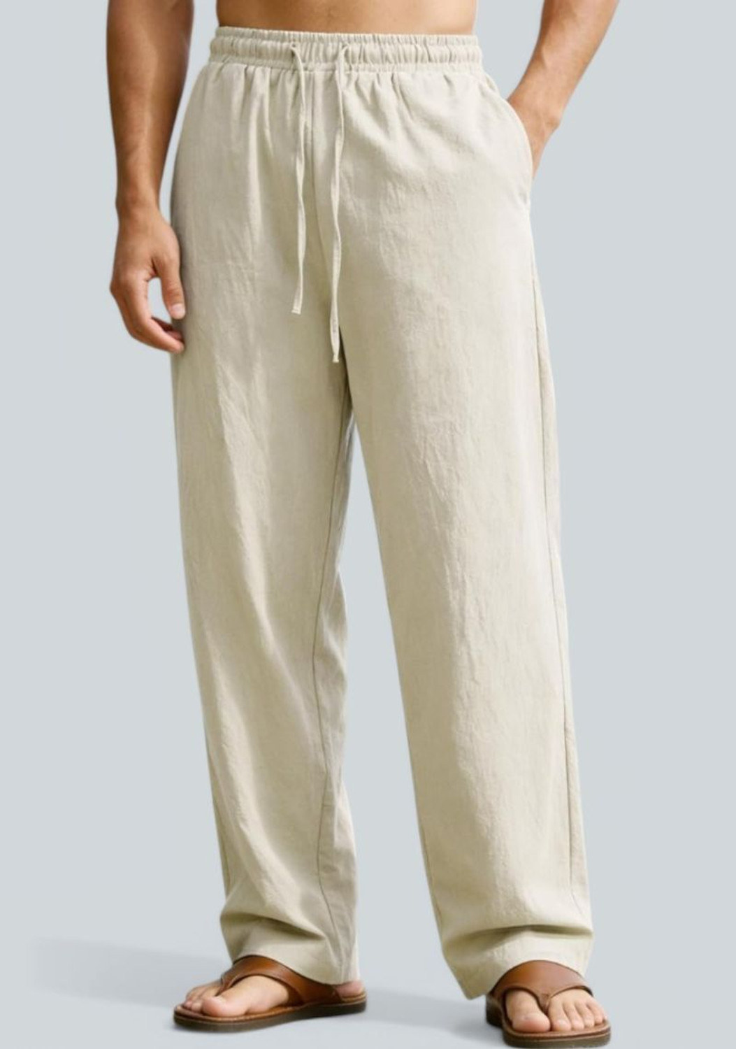 Image of Javier Comfort Fit Men Beige Trousers