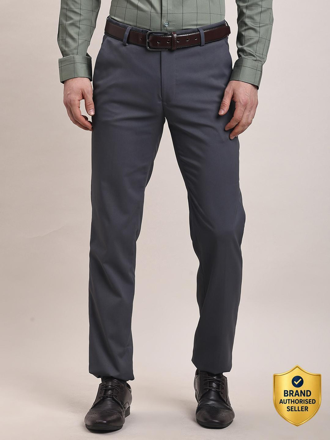 Image of TURTLE Slim Fit Men Grey Trousers