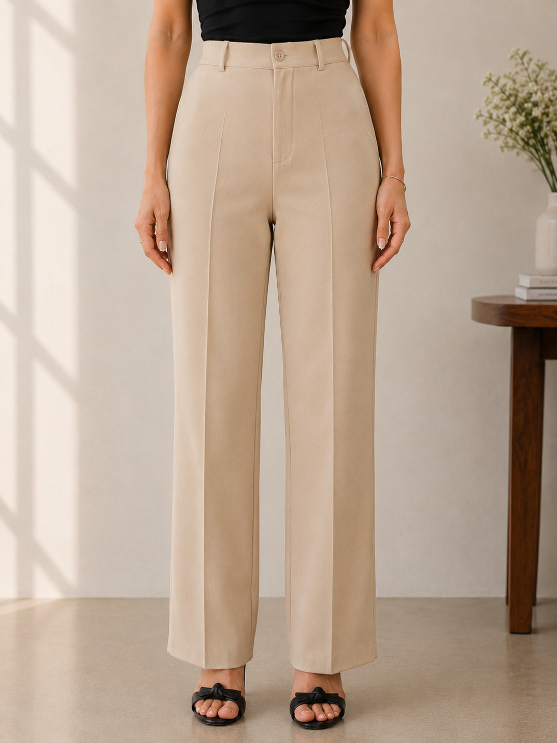 Image of KOTTY Regular Fit Women Beige Trousers