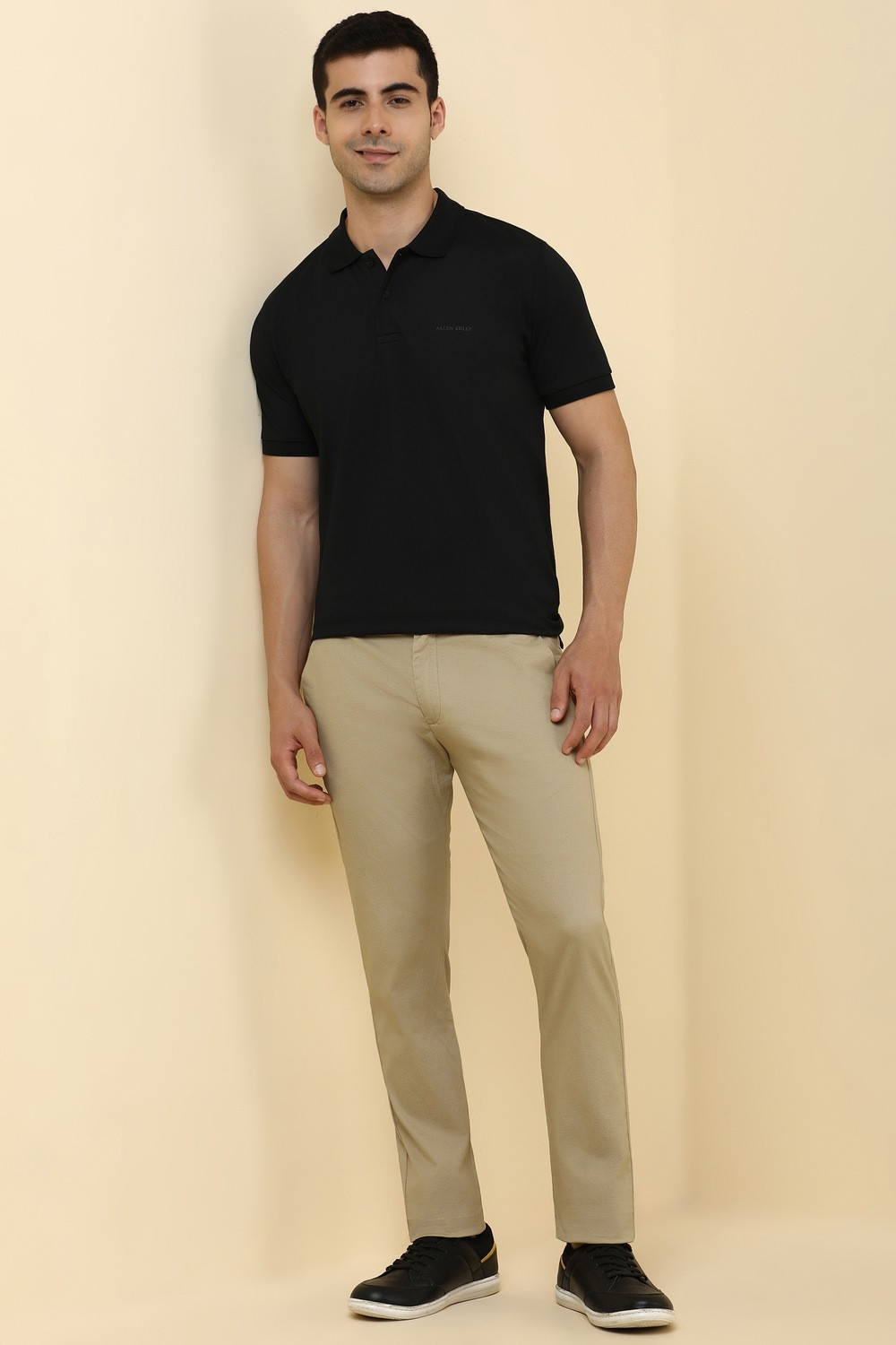 Image of Allen Solly Slim Fit Men Beige Trousers