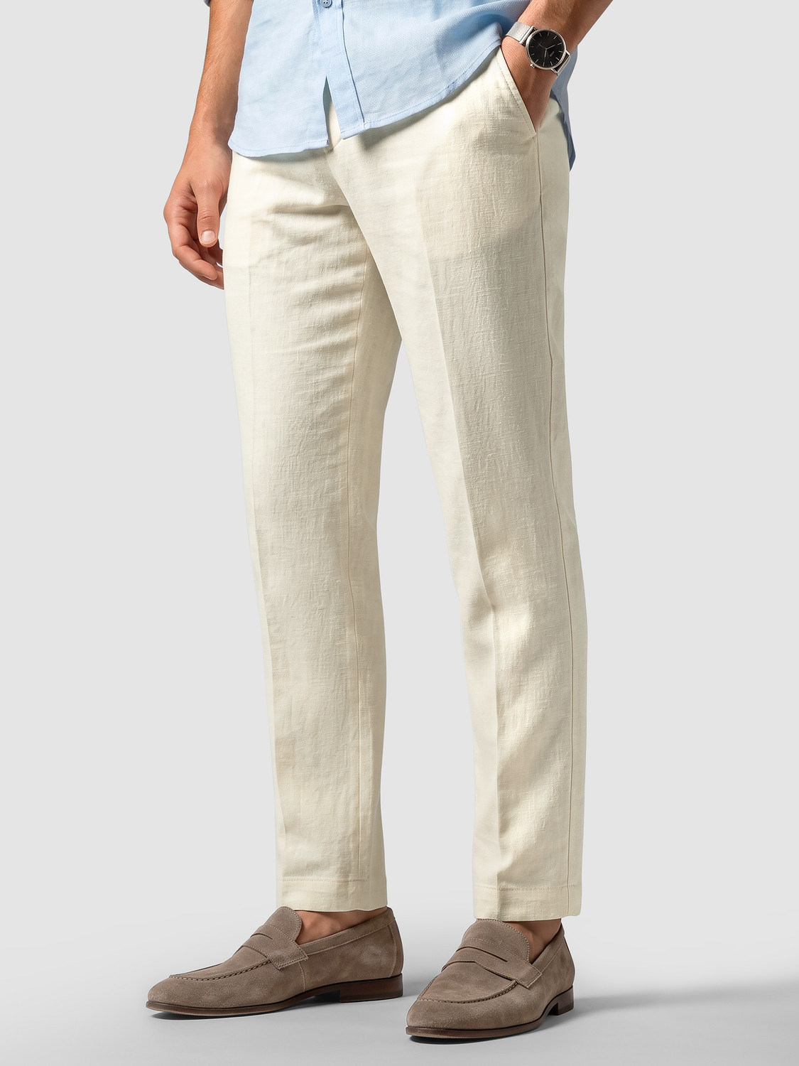 Image of BEYOUNG Straight Fit Men Beige Trousers