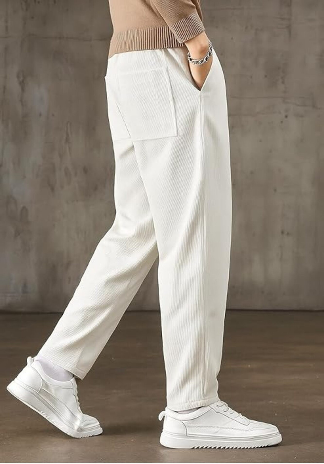 Image of Iqivli Relaxed Men White Trousers