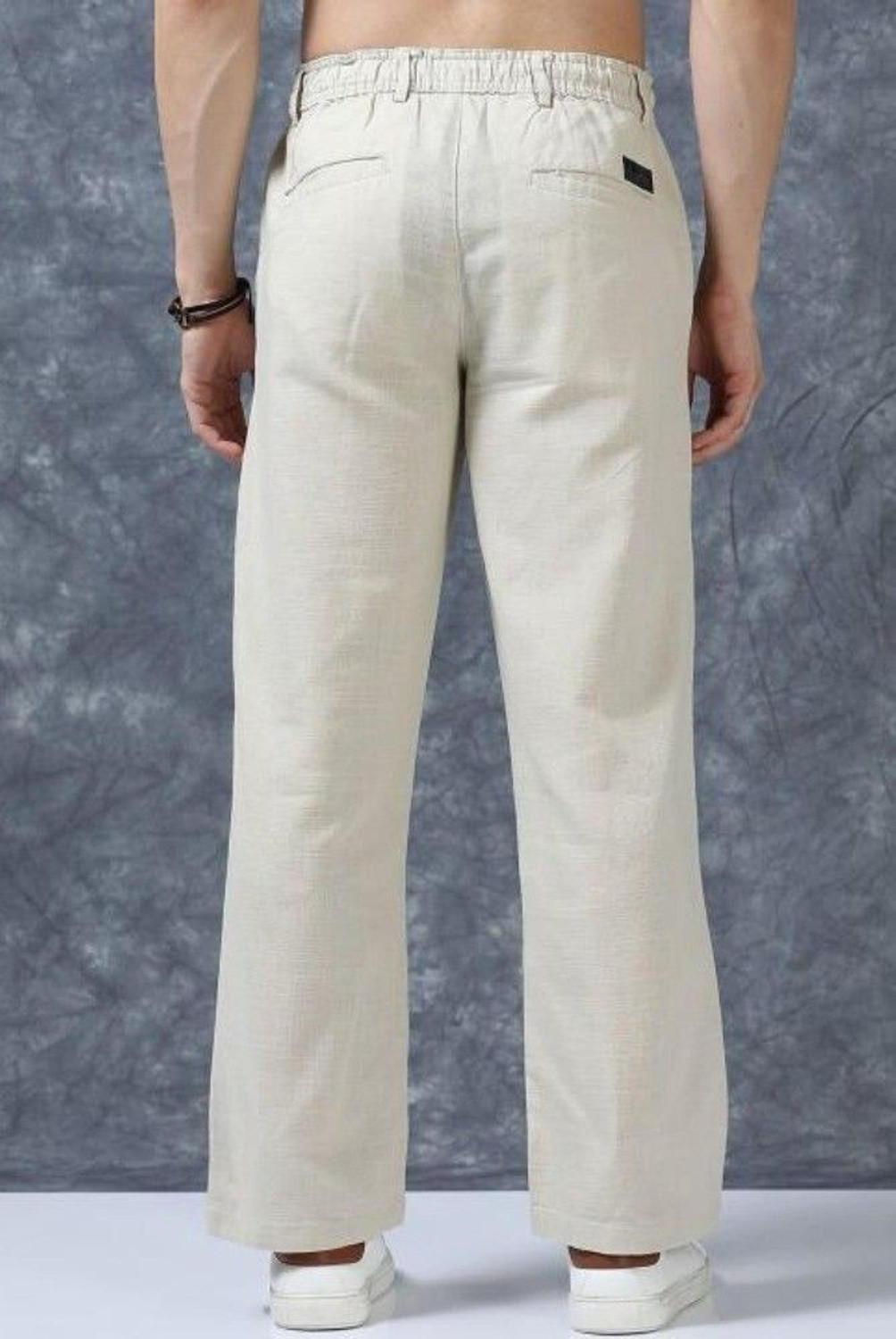 Image of M Q Straight Fit Men Cream Trousers