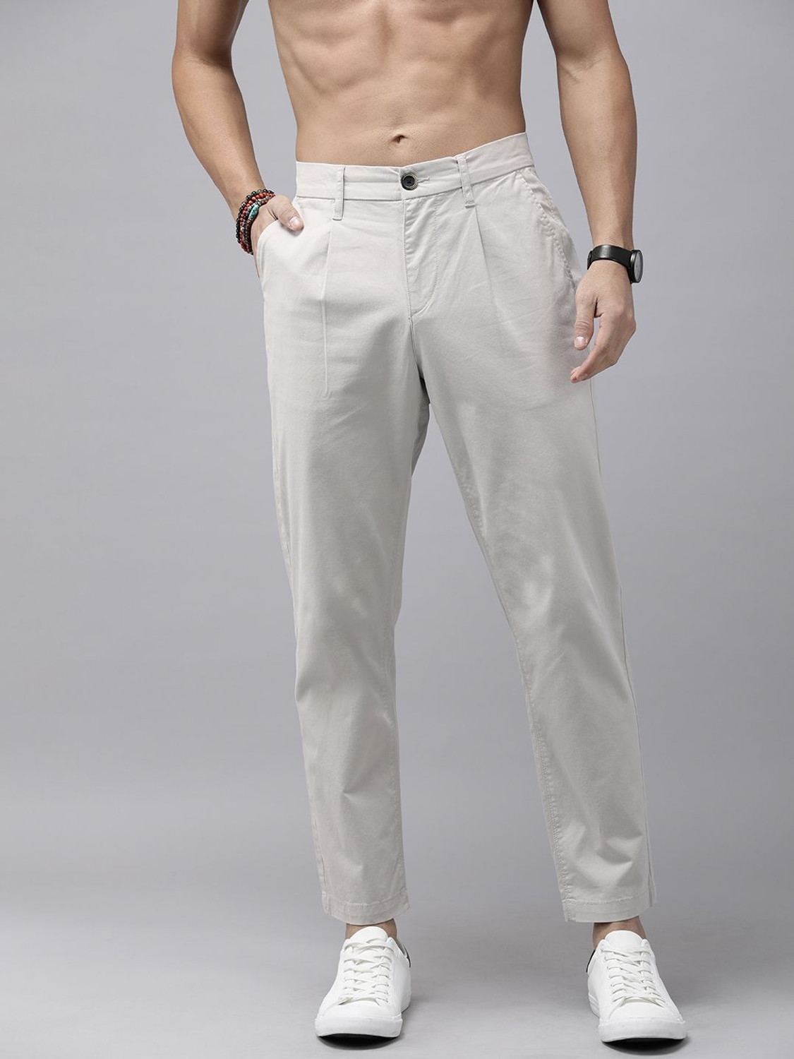 Image of Roadster Regular Fit Men Grey Trousers