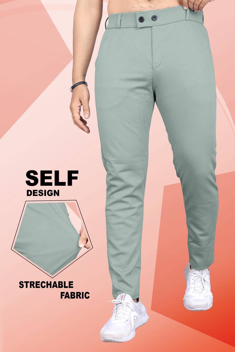 INDICLUB Men Slim Fit Light Green Linen Blend Trousers