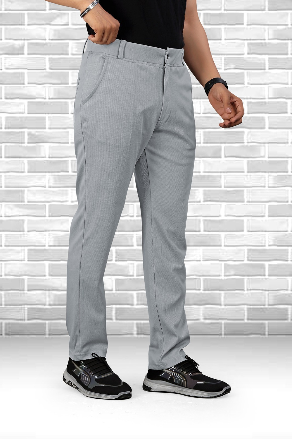 Image of JABROO Regular Fit Men Grey Trousers