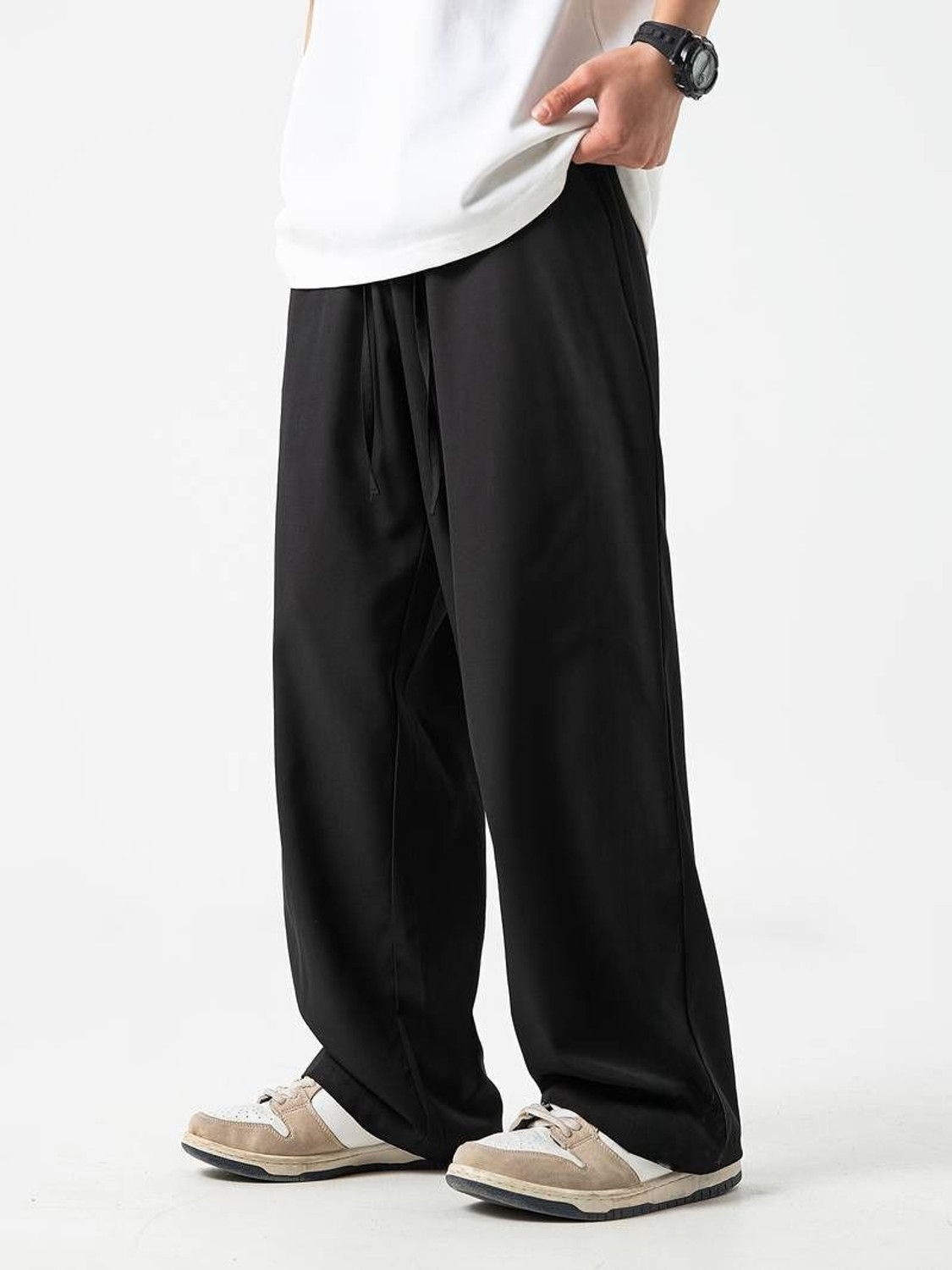 Image of Dockstreet Men Loose Fit Black Cotton Blend Trousers