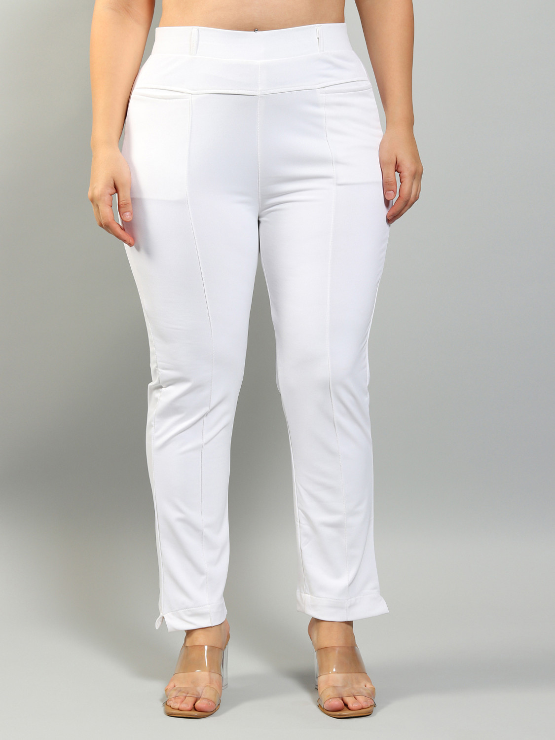 Image of Plus Size Relaxed Women White Trousers