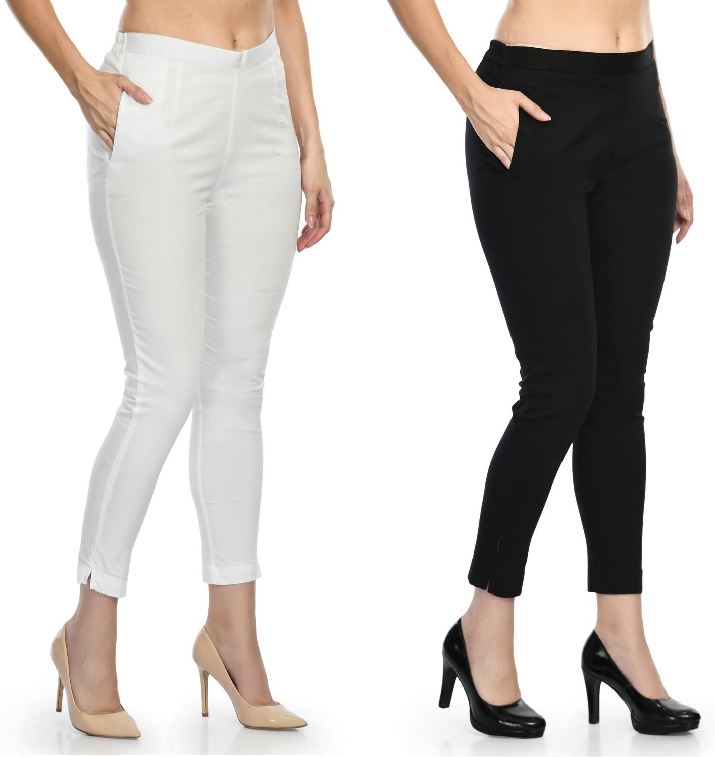 24Hour Fashion Slim Fit Women White, Black Trousers