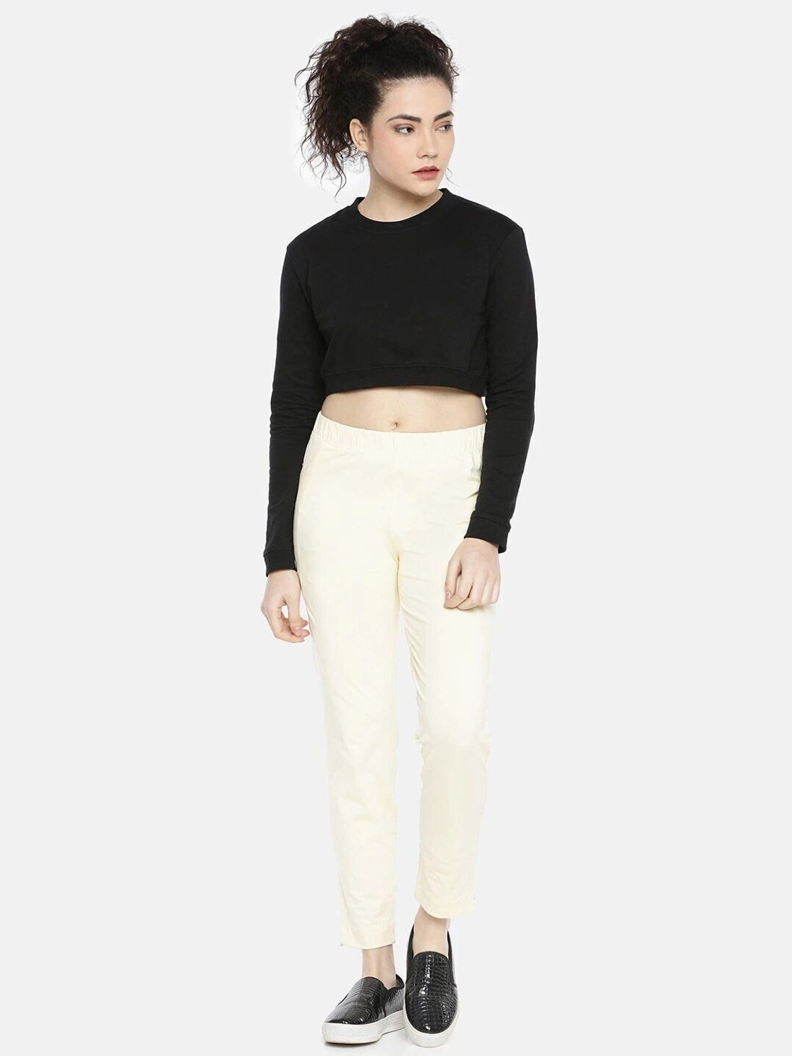 Image of Dollar Missy Dollar Missy Women's Cotton Four-Way Stretchable Kurti Pant Straight Fit Women Cream Trousers