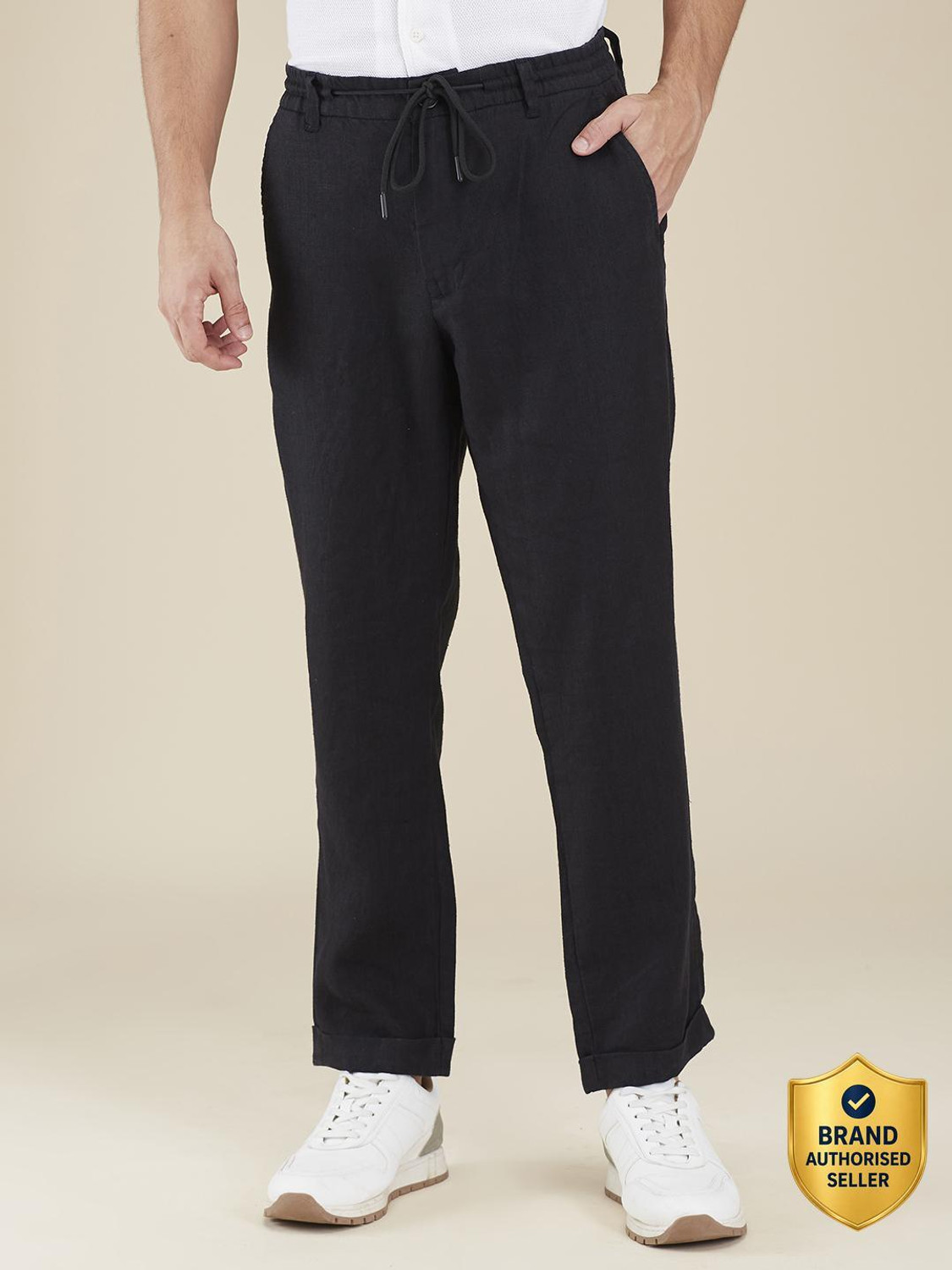 Image of BEING HUMAN Black Regular Fit Joggers For Men By Being Human Clothing Regular Fit Men Black Trousers