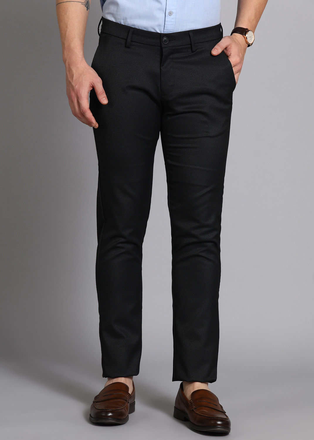 Image of Allen Solly Slim Fit Men Black Trousers