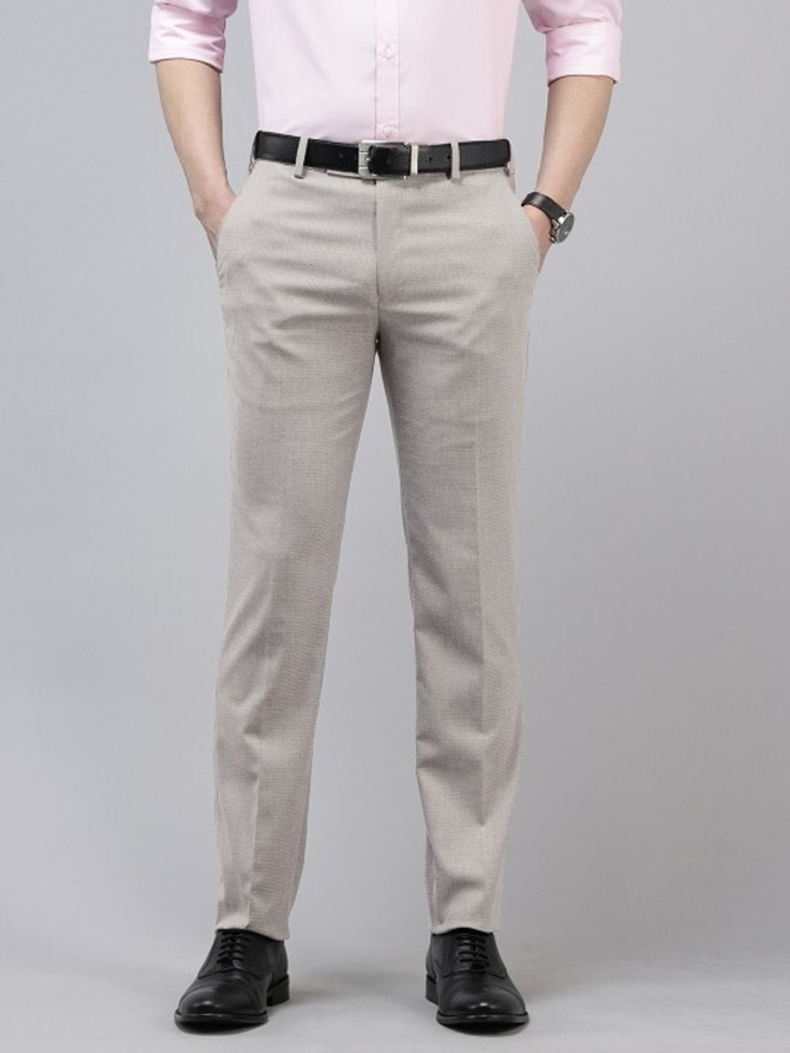 Image of PARK AVENUE Slim Fit Men Grey Trousers