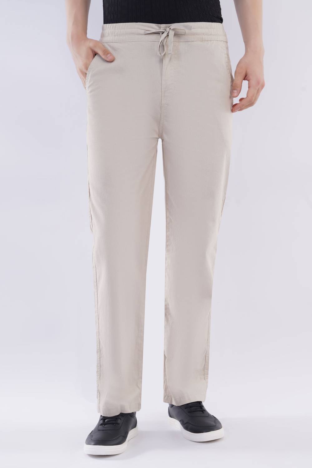 12 O'Clock Straight Fit Men Cream Trousers