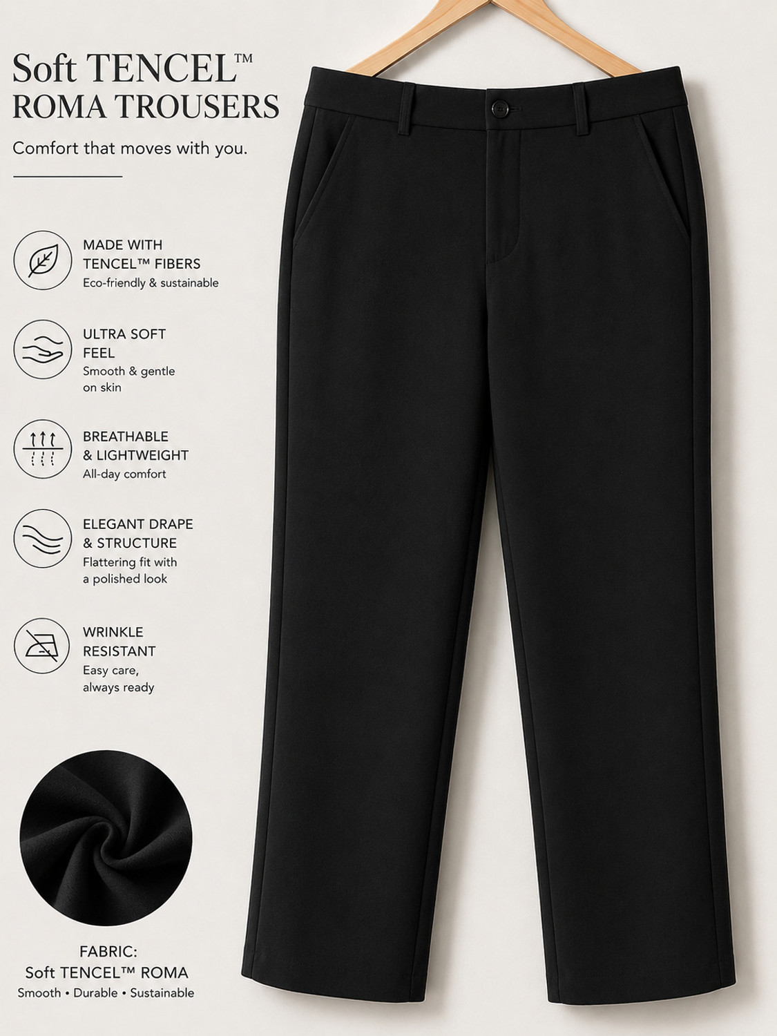 Image of Vevora Straight Fit Women Black Trousers