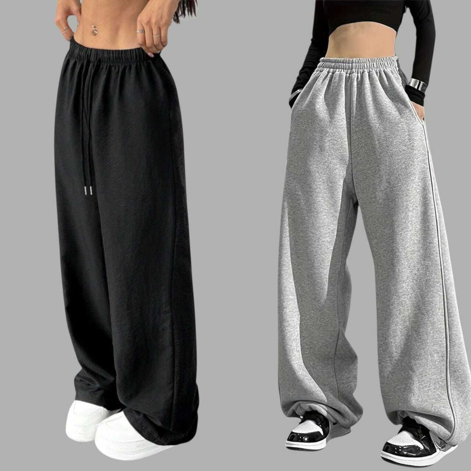 Image of SRMP TRADERS Loose Fit Women Black, Grey Trousers