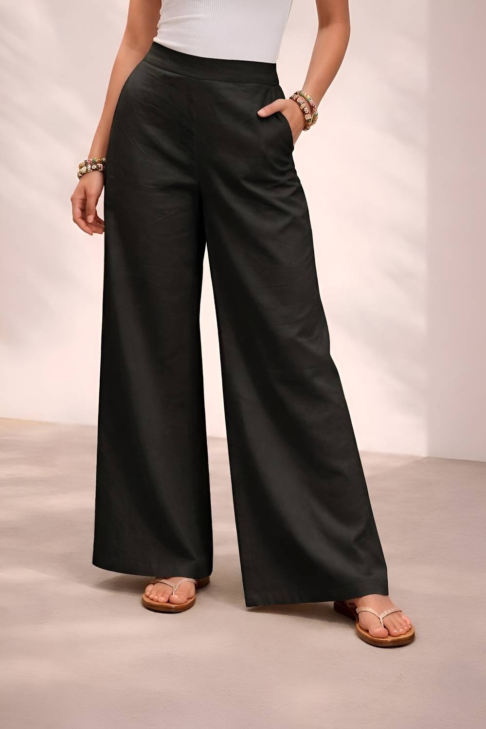 Divastri Women Comfort Fit Black Pure Cotton Trousers