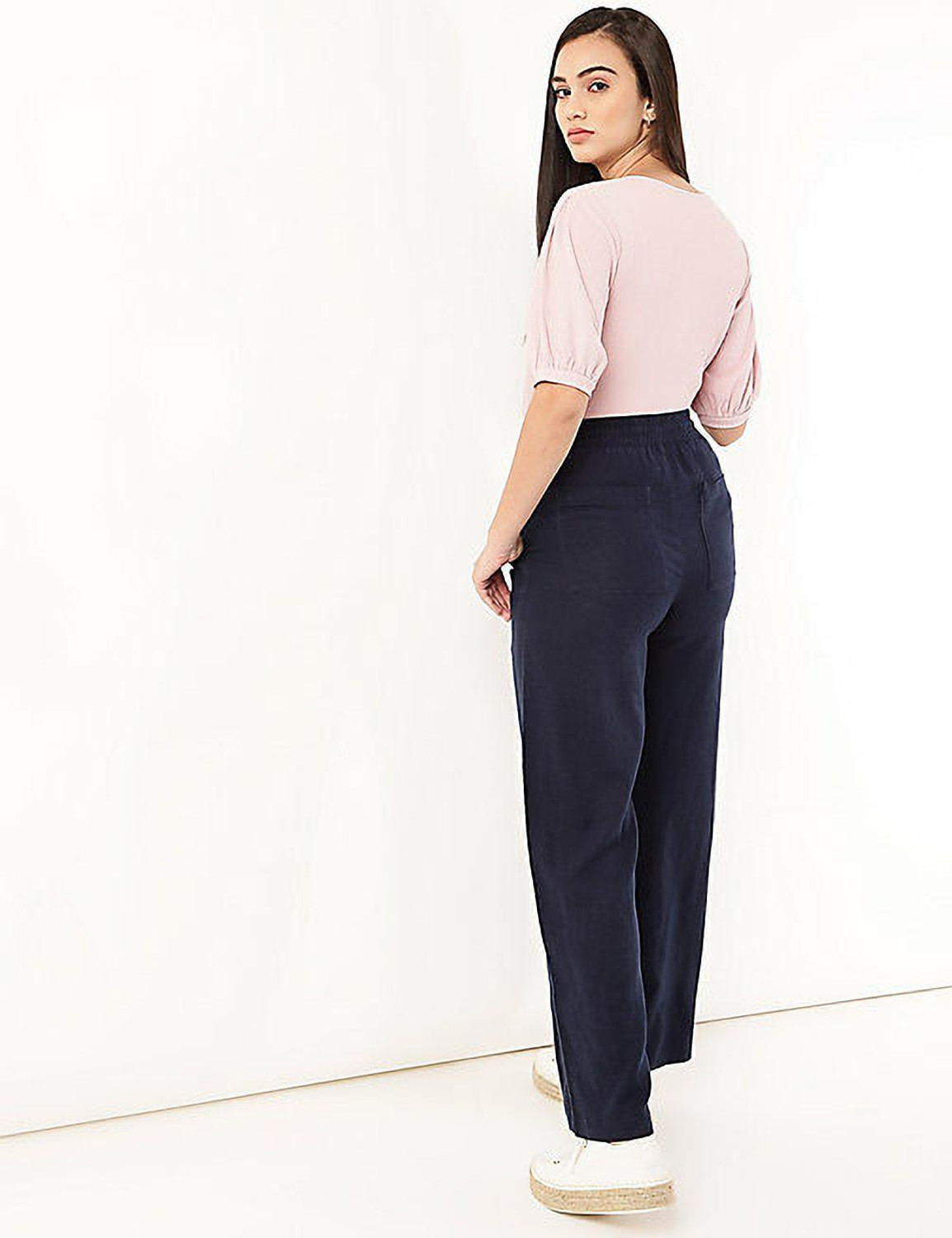 Image of MARKS & SPENCER Regular Fit Women Blue Trousers