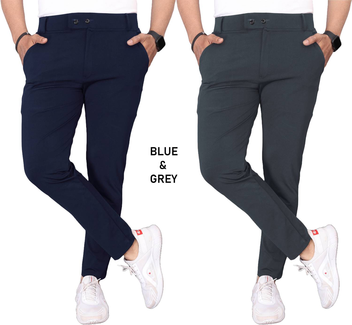 BHUMIGARMENTS Slim Fit Men Blue, Grey Trousers
