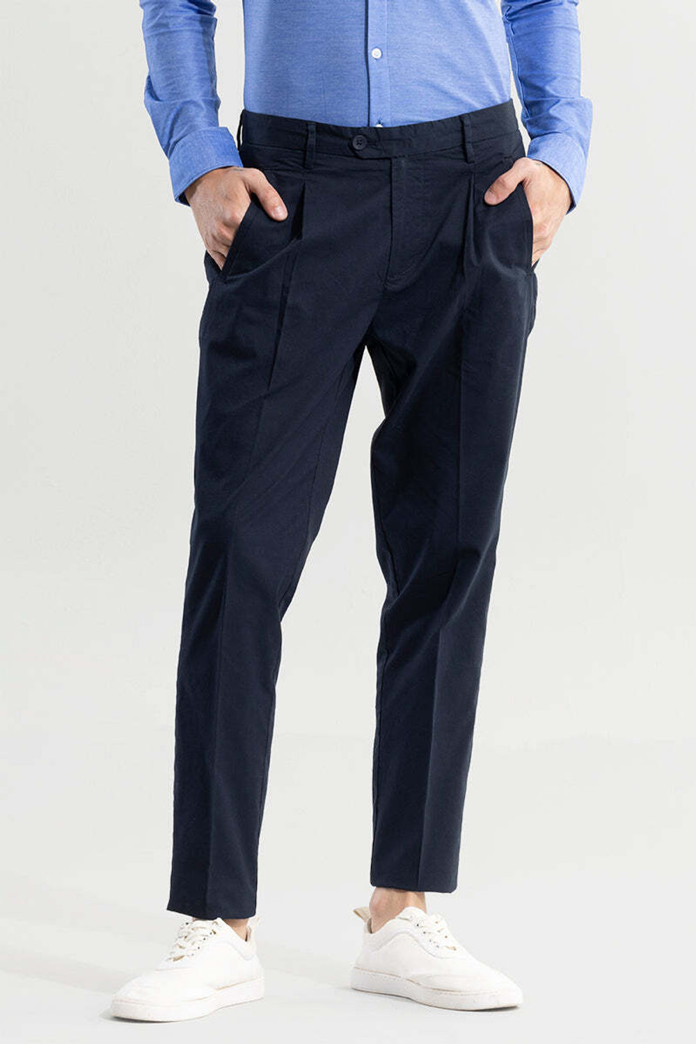 Image of Snitch Slim Fit Men Dark Blue Trousers
