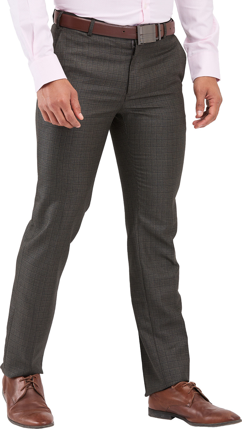 Image of Raymond Slim Fit Men Brown Trousers