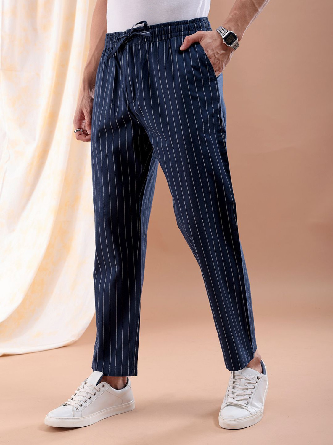 Image of The Indian Garage Co. Regular Fit Men Dark Blue Trousers
