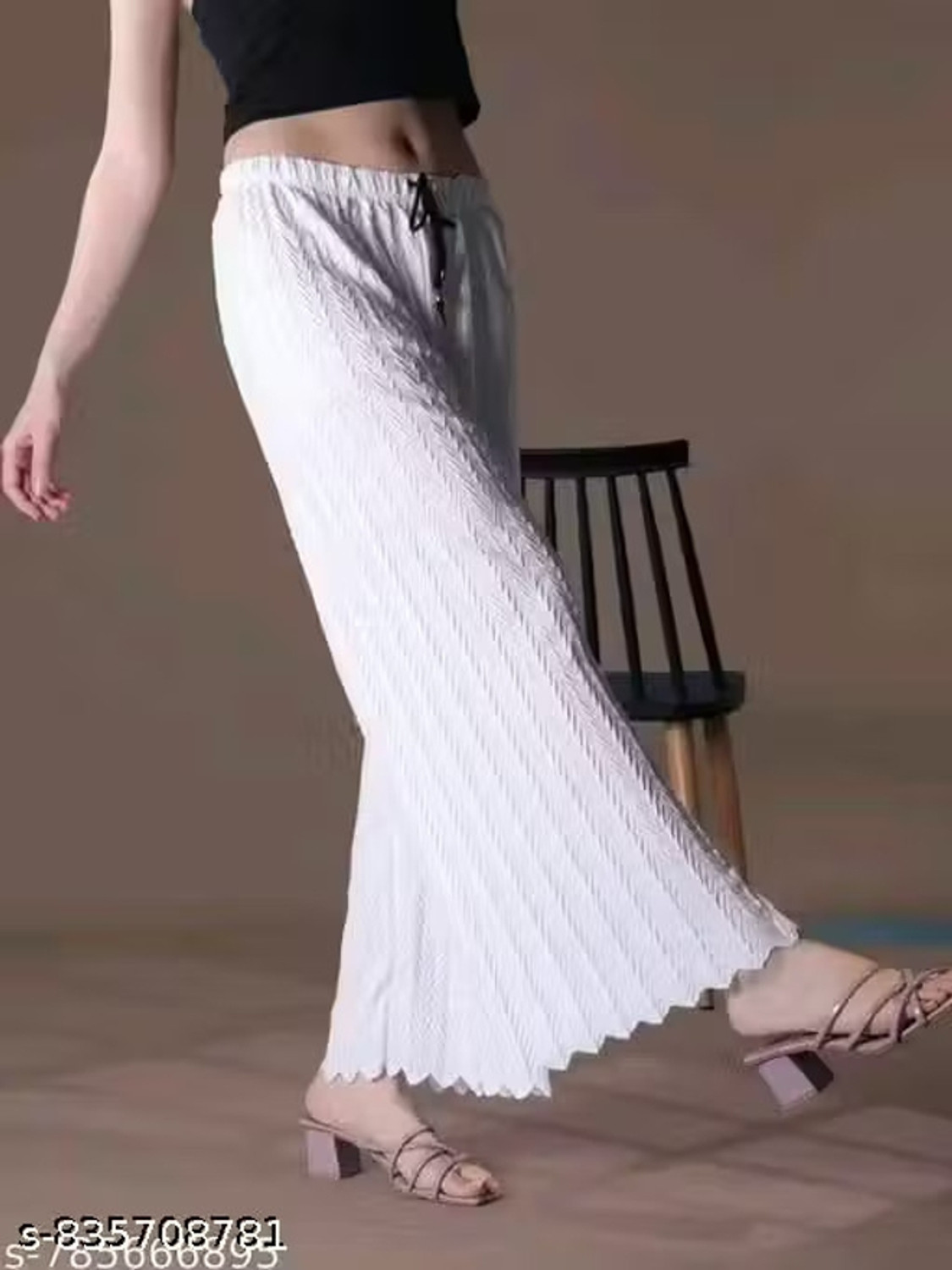 Image of SHIFAFASHIONN Straight Fit, Loose Fit Women White, Maroon Trousers