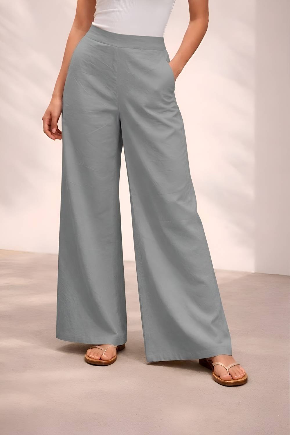 ROBOLOX Women Comfort Fit Grey Pure Cotton Trousers