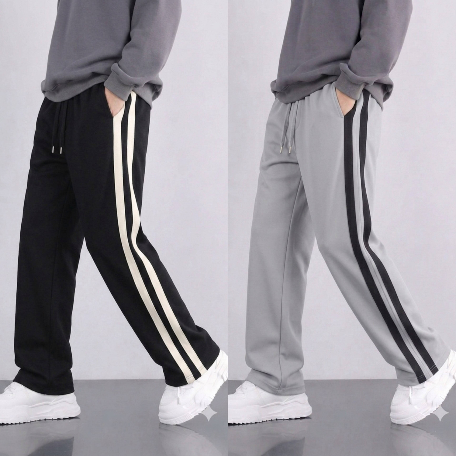 Image of KEESUN Pack of 2 Men Straight Fit Grey, Black Acrylic Blend Trousers