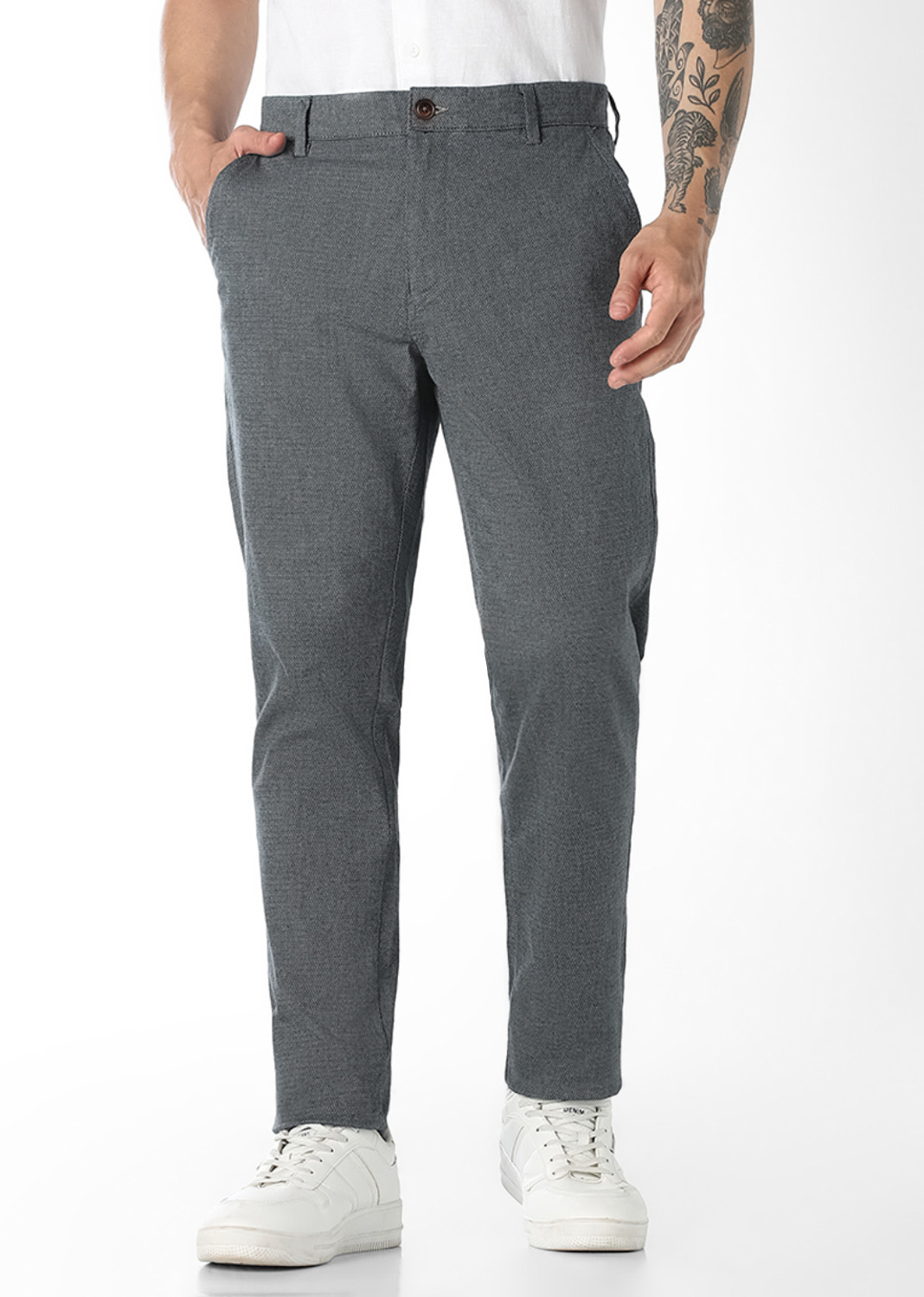 Image of JACK & JONES Slim Fit Men Grey Trousers