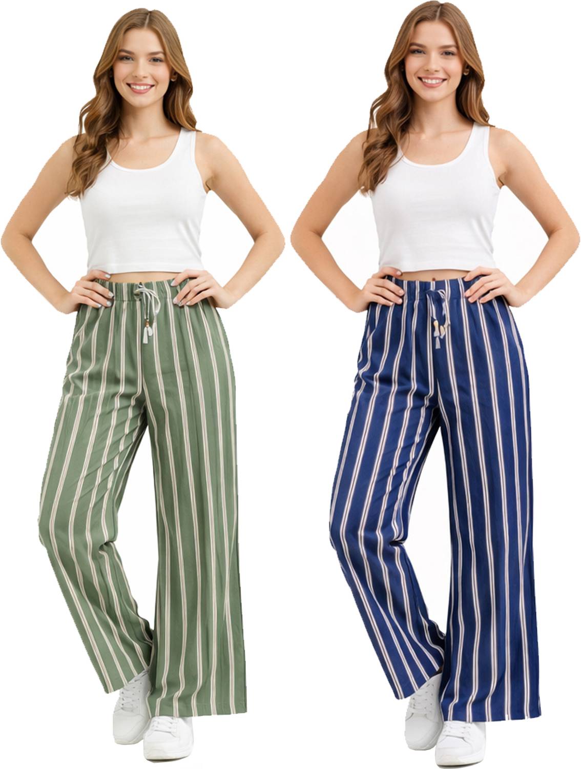 100LUCK Loose Fit Girls Green, Blue Trousers