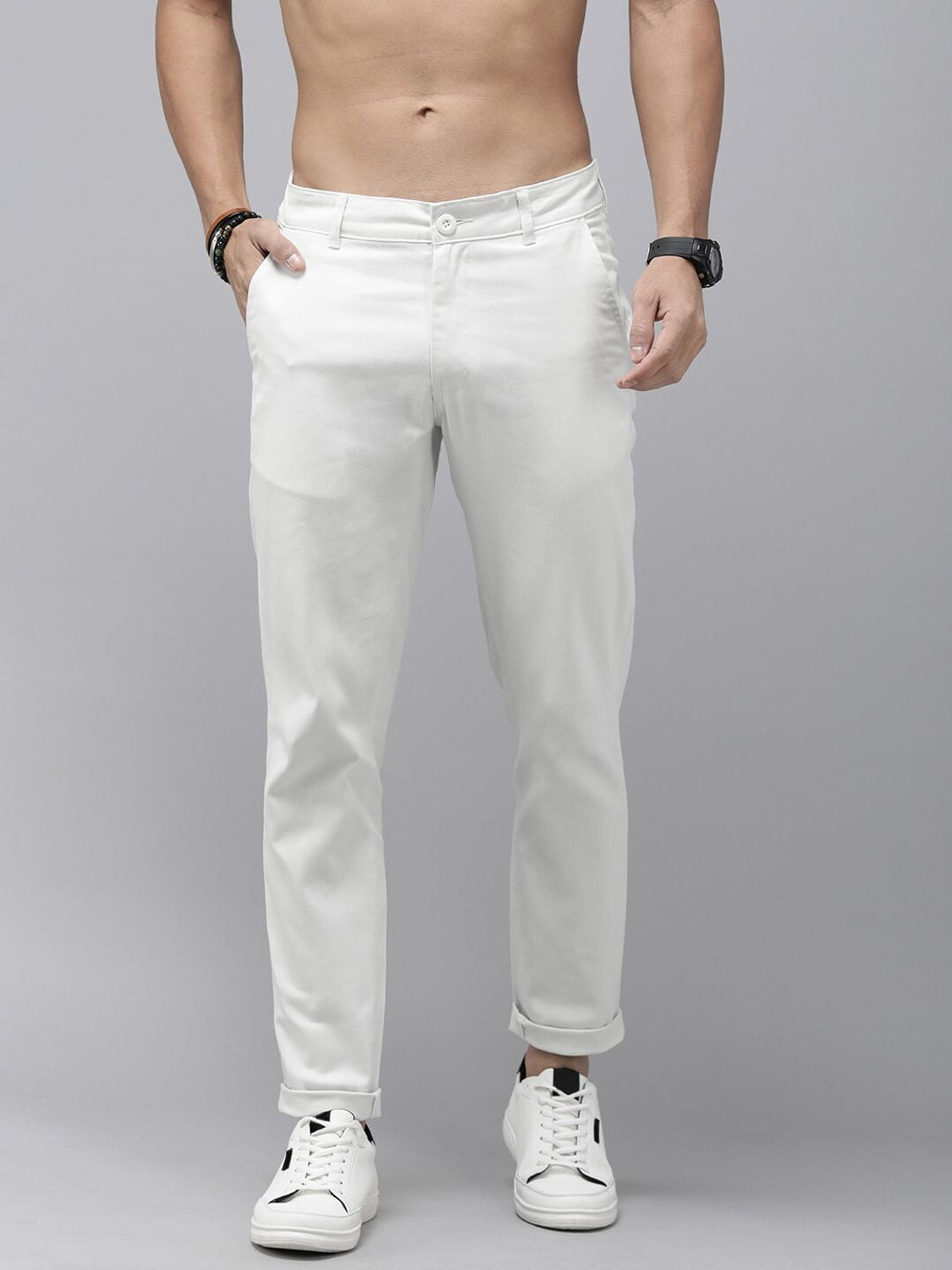 Image of Roadster Regular Fit Men White Trousers