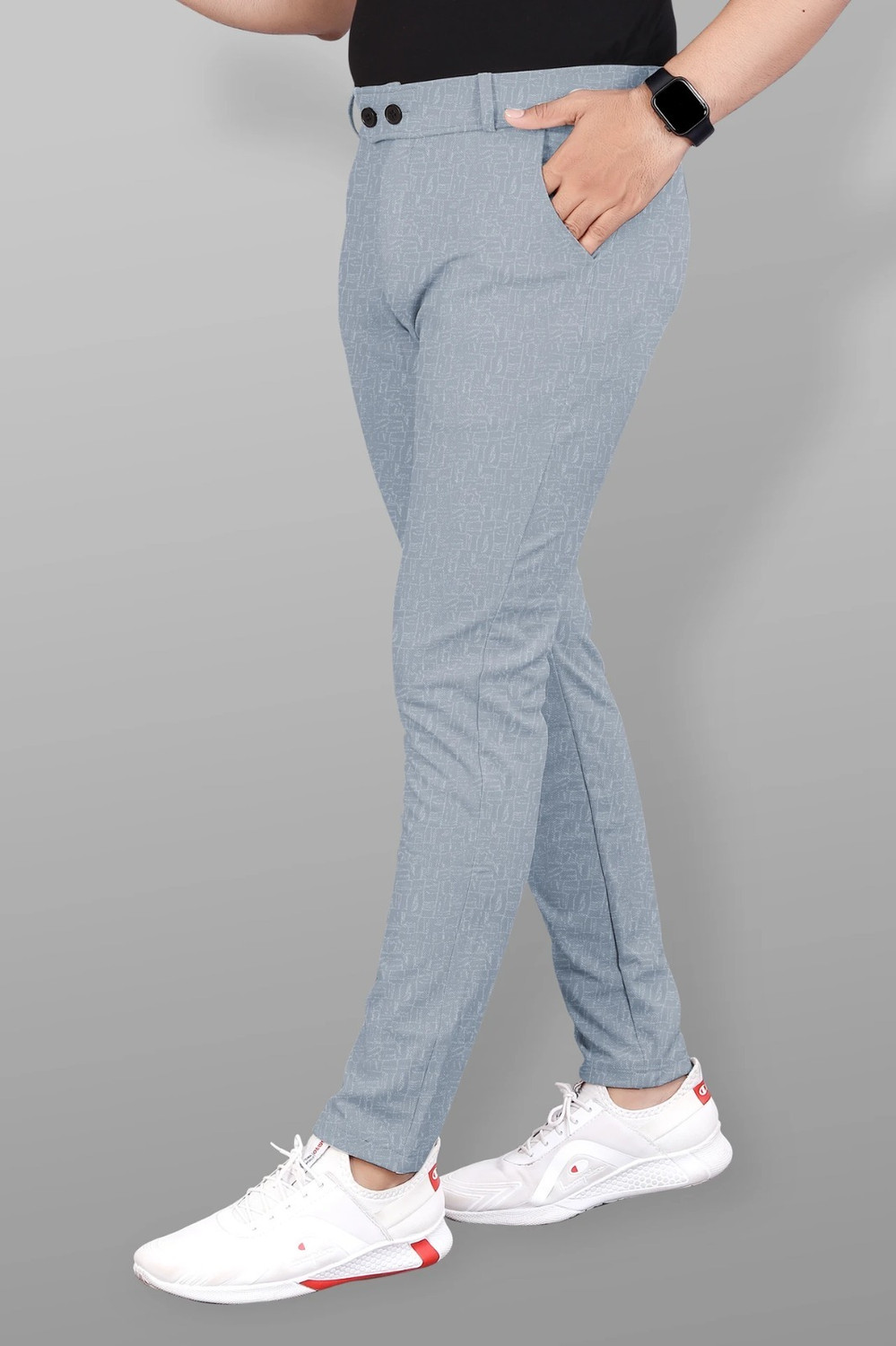 Image of COMBRAIDED Slim Fit Men Silver Trousers
