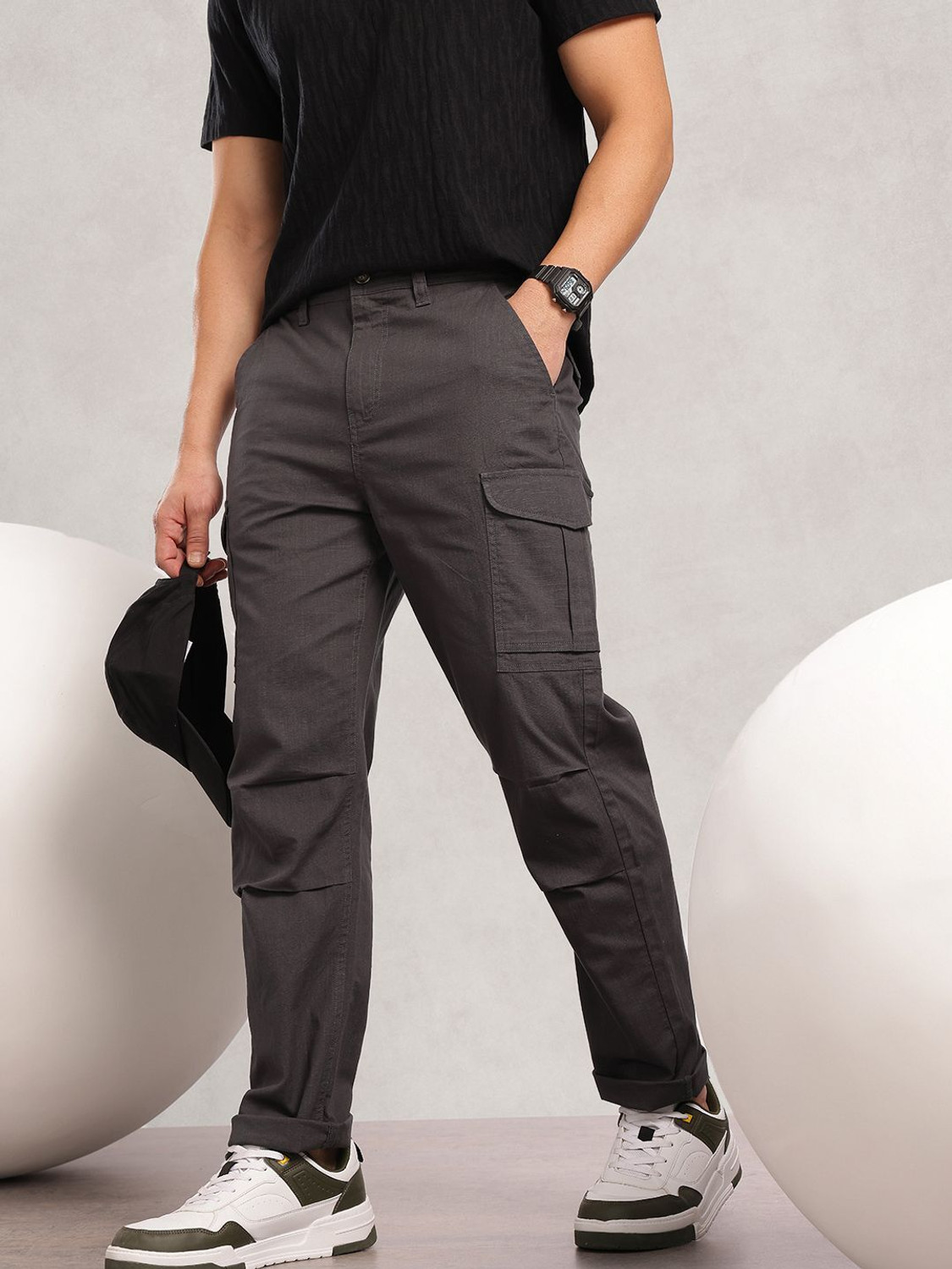 Image of NAUTICA Regular Fit Men Grey Trousers