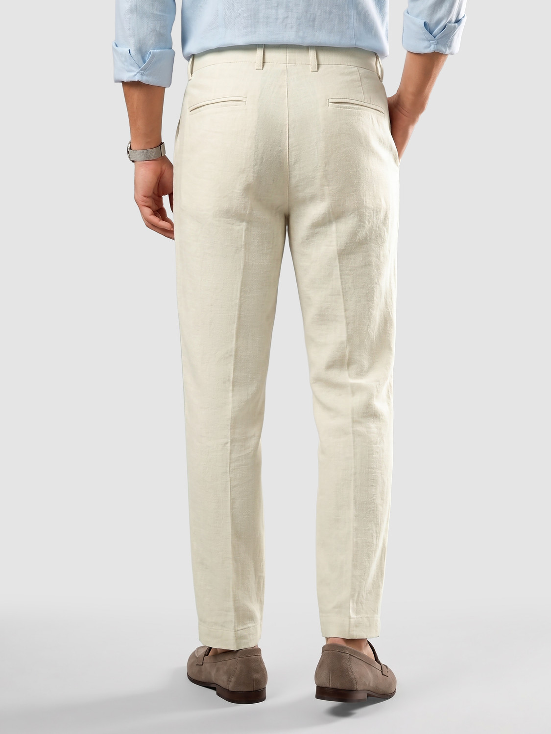 Image of BEYOUNG Straight Fit Men Beige Trousers