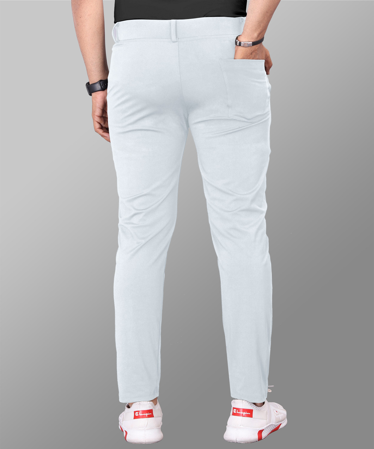 Image of COMBRAIDED Slim Fit Men Grey Trousers