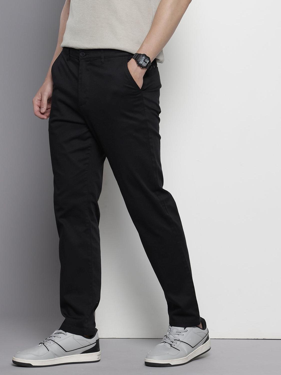Image of The Indian Garage Co. Regular Fit Men Black Trousers