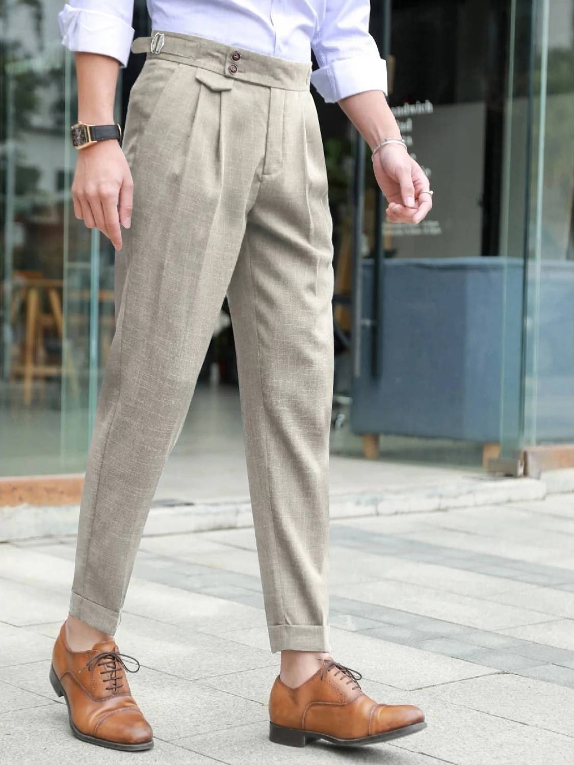 POSHAX Beige Regular Fit Men Trousers - Image 3