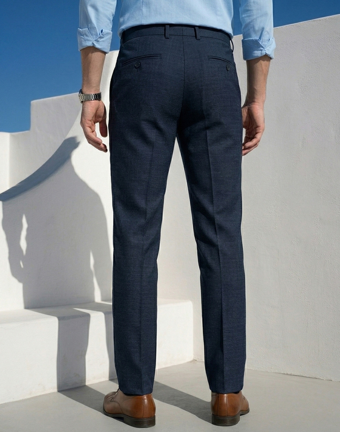 Image of LOUIS PHILIPPE Slim Fit Men Dark Blue Trousers