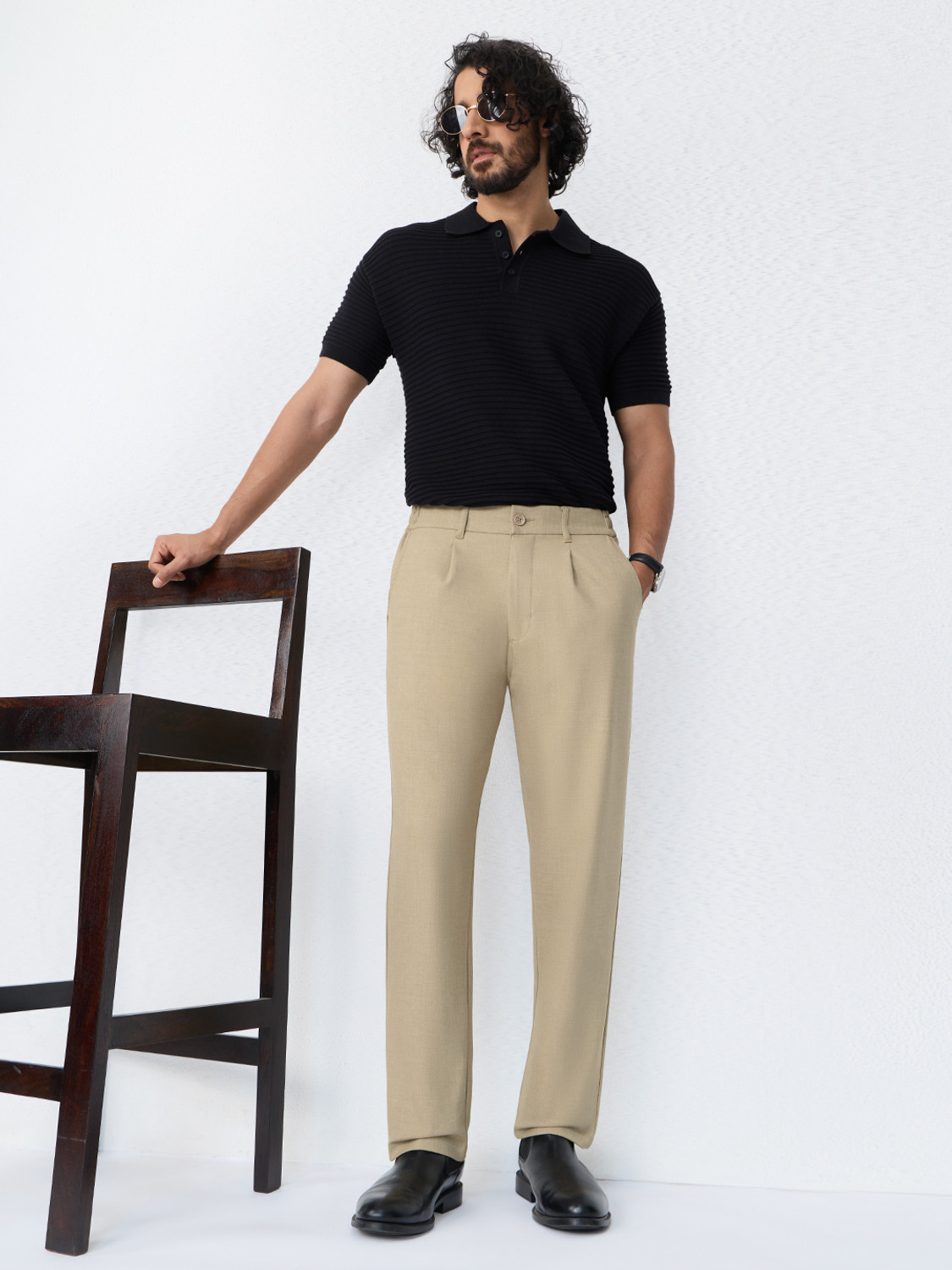 Image of The Souled Store Straight Fit Men Beige Trousers