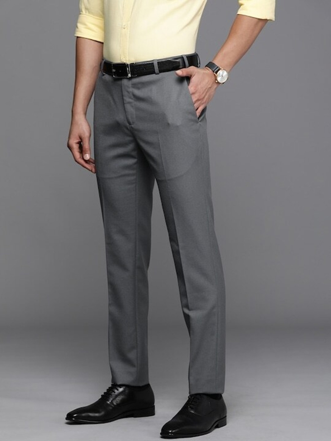 Image of Raymond Slim Fit Men Grey Trousers