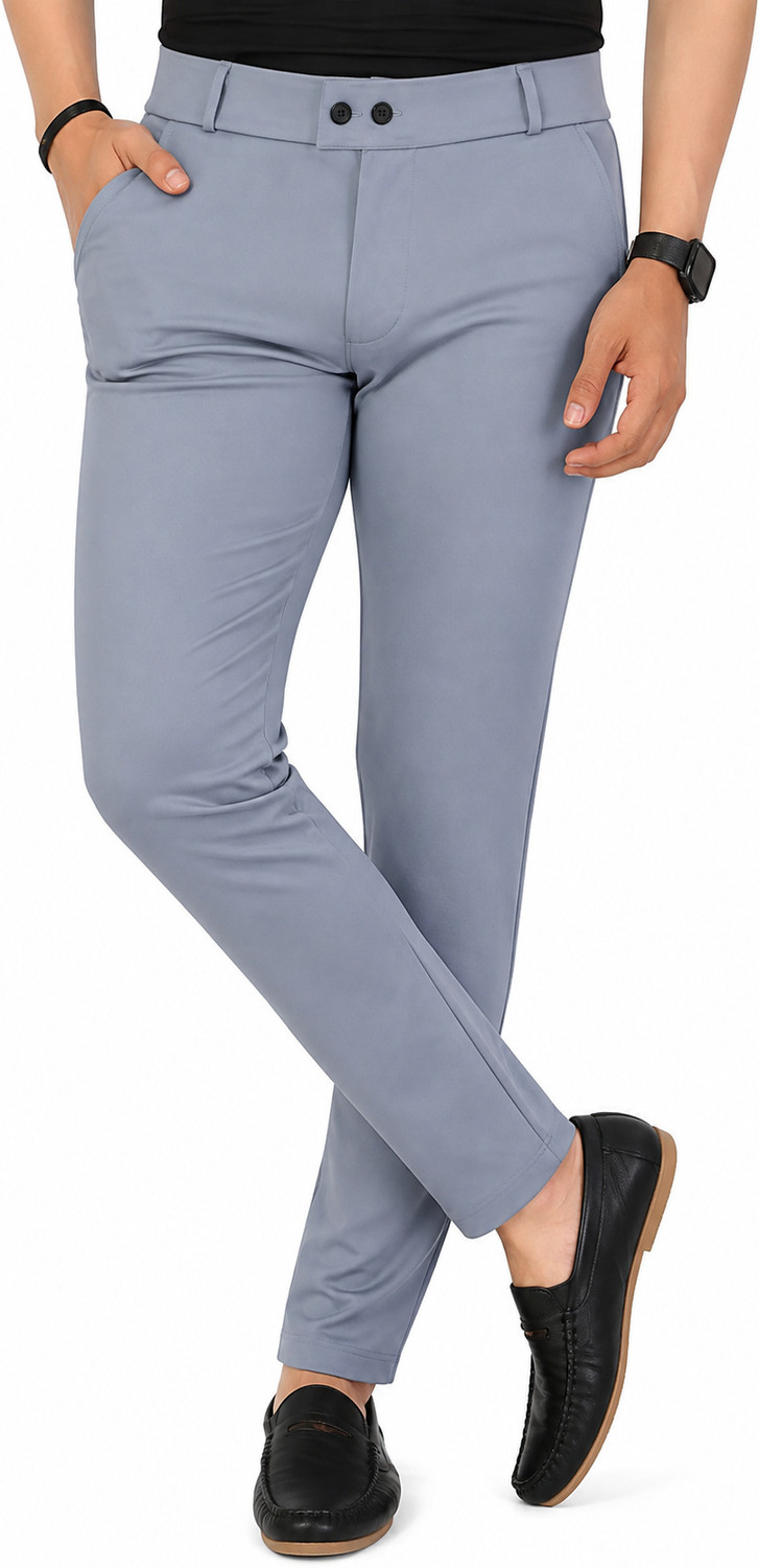 Image of DAKSH Men Tapered Grey Polyester Trousers