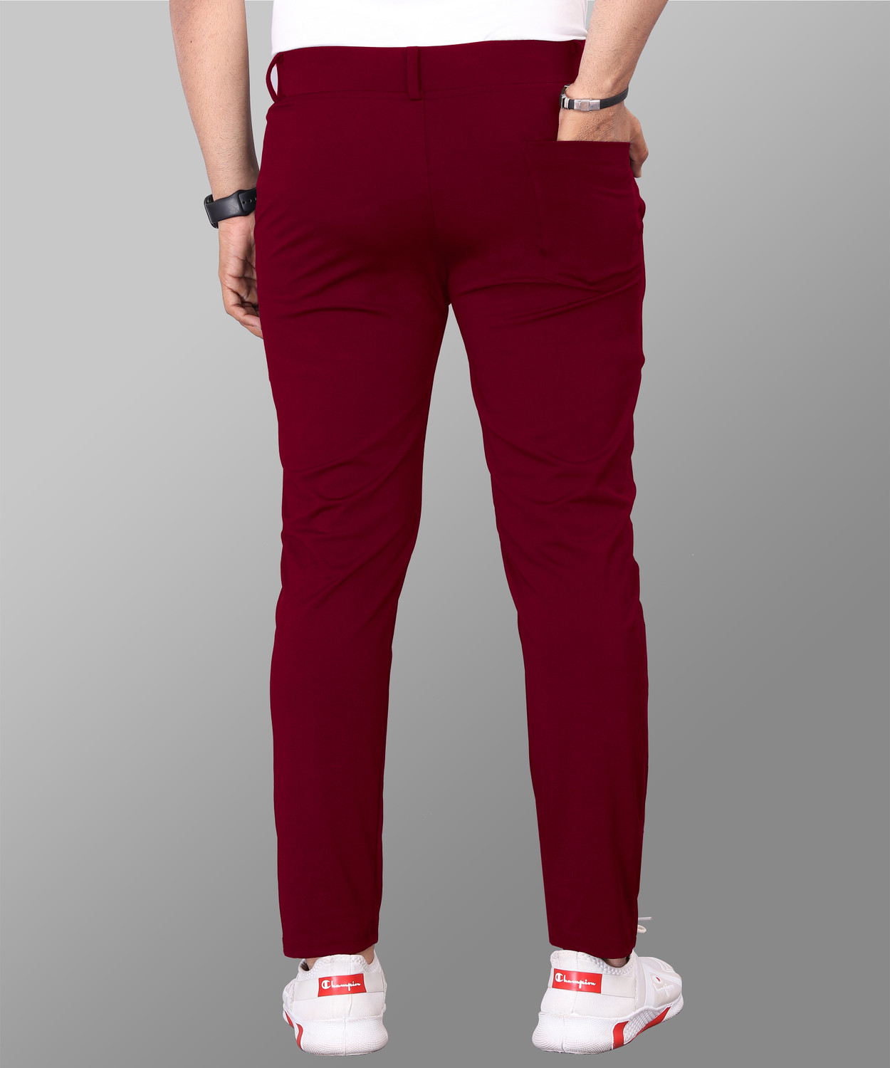 Image of COMBRAIDED Slim Fit Men Blue, Maroon Trousers
