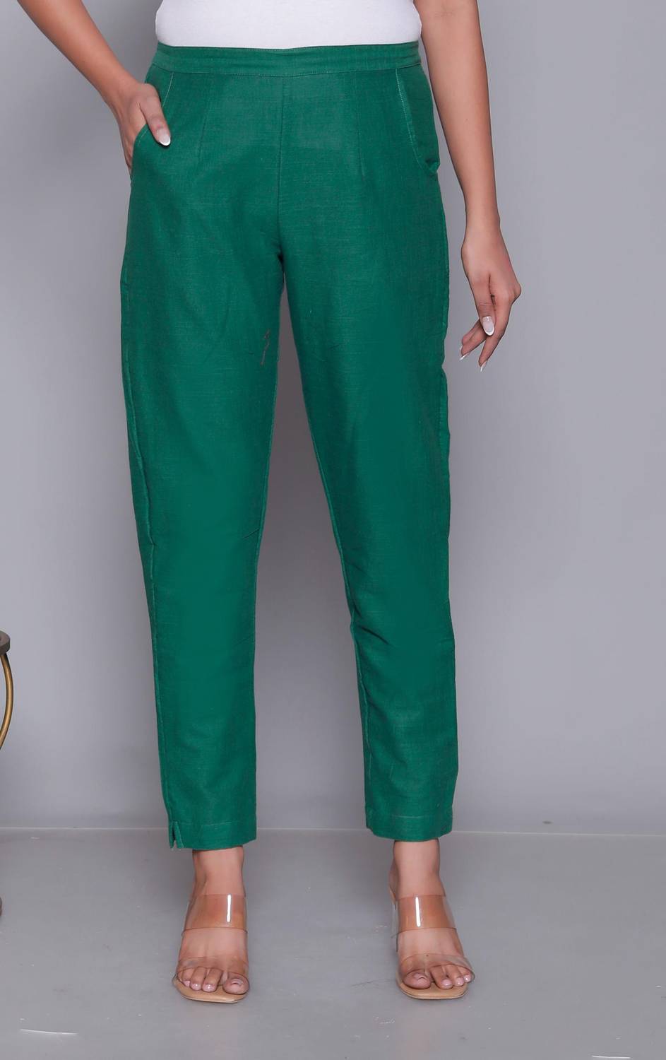 AAVONI Straight Fit Women Green Trousers