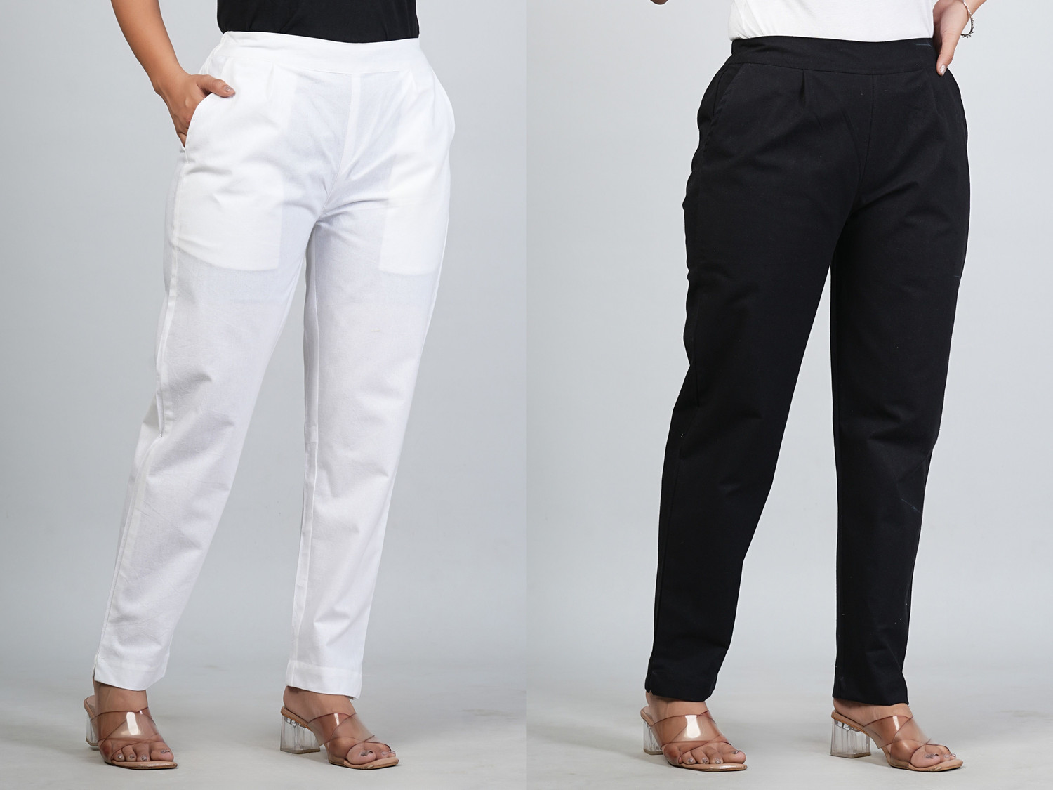 Image of SAINVASTRA Straight Fit Women White, Black Trousers