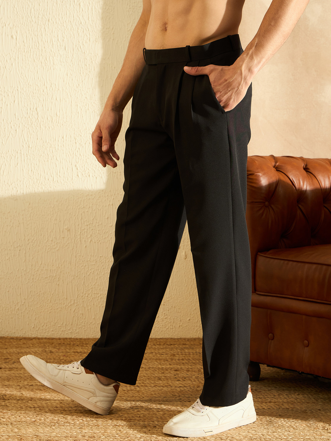 Image of DENNISON Relaxed Men Black Trousers