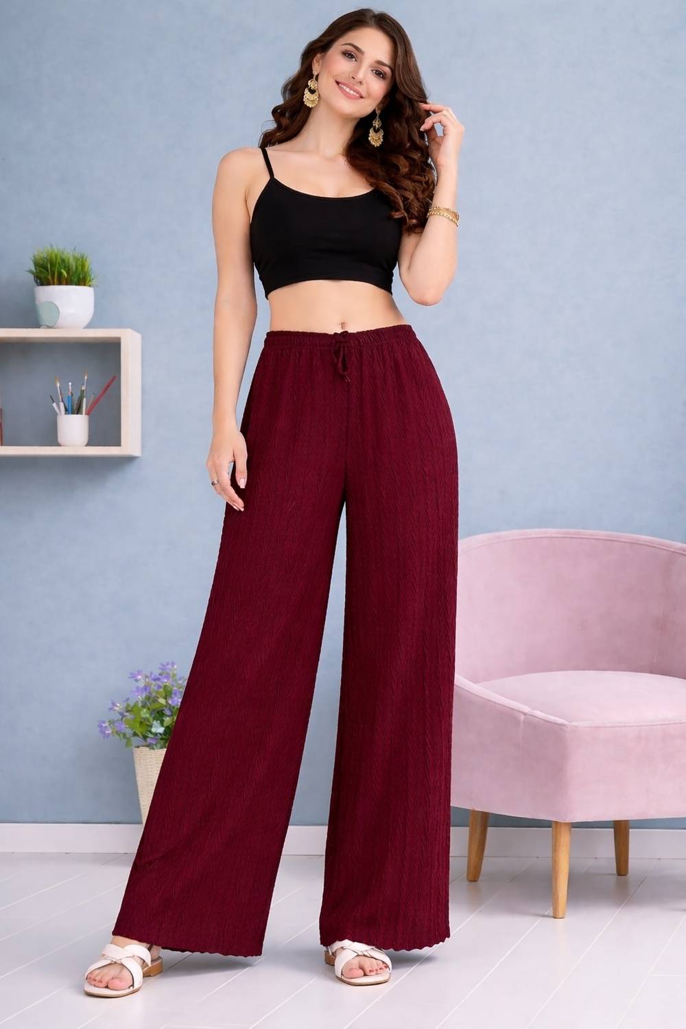 Amazplus Flared Women Maroon Trousers