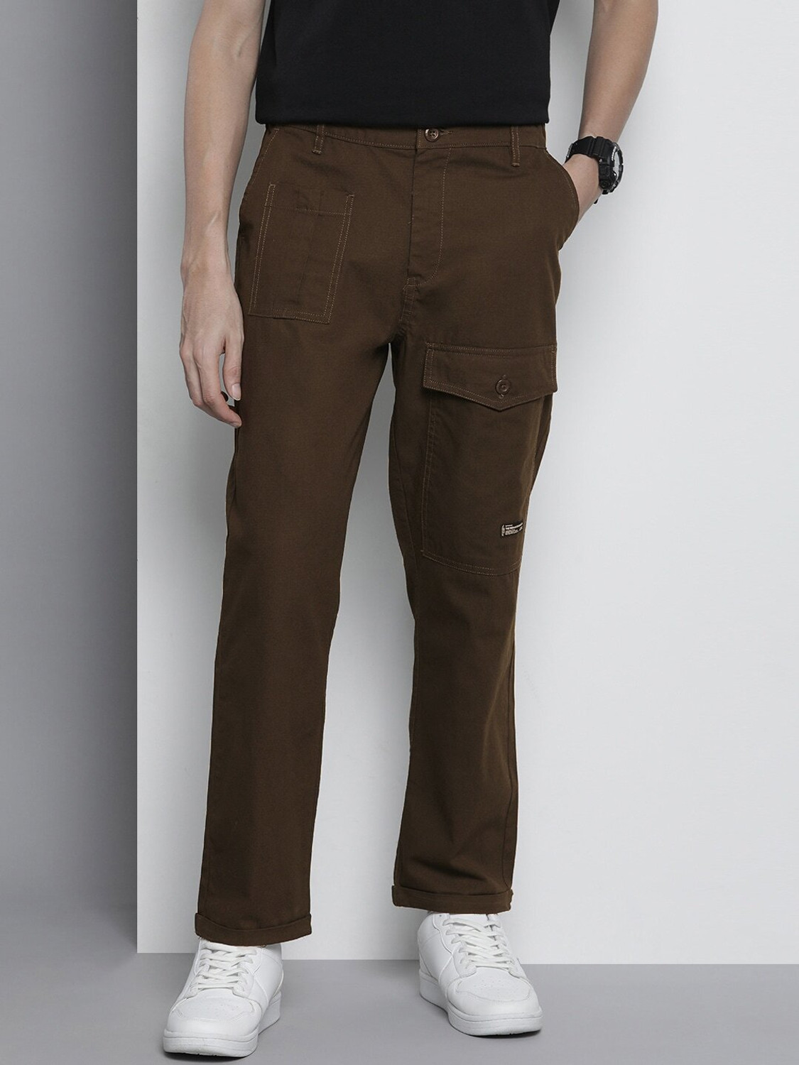 Image of The Indian Garage Co. Regular Fit Men Brown Trousers