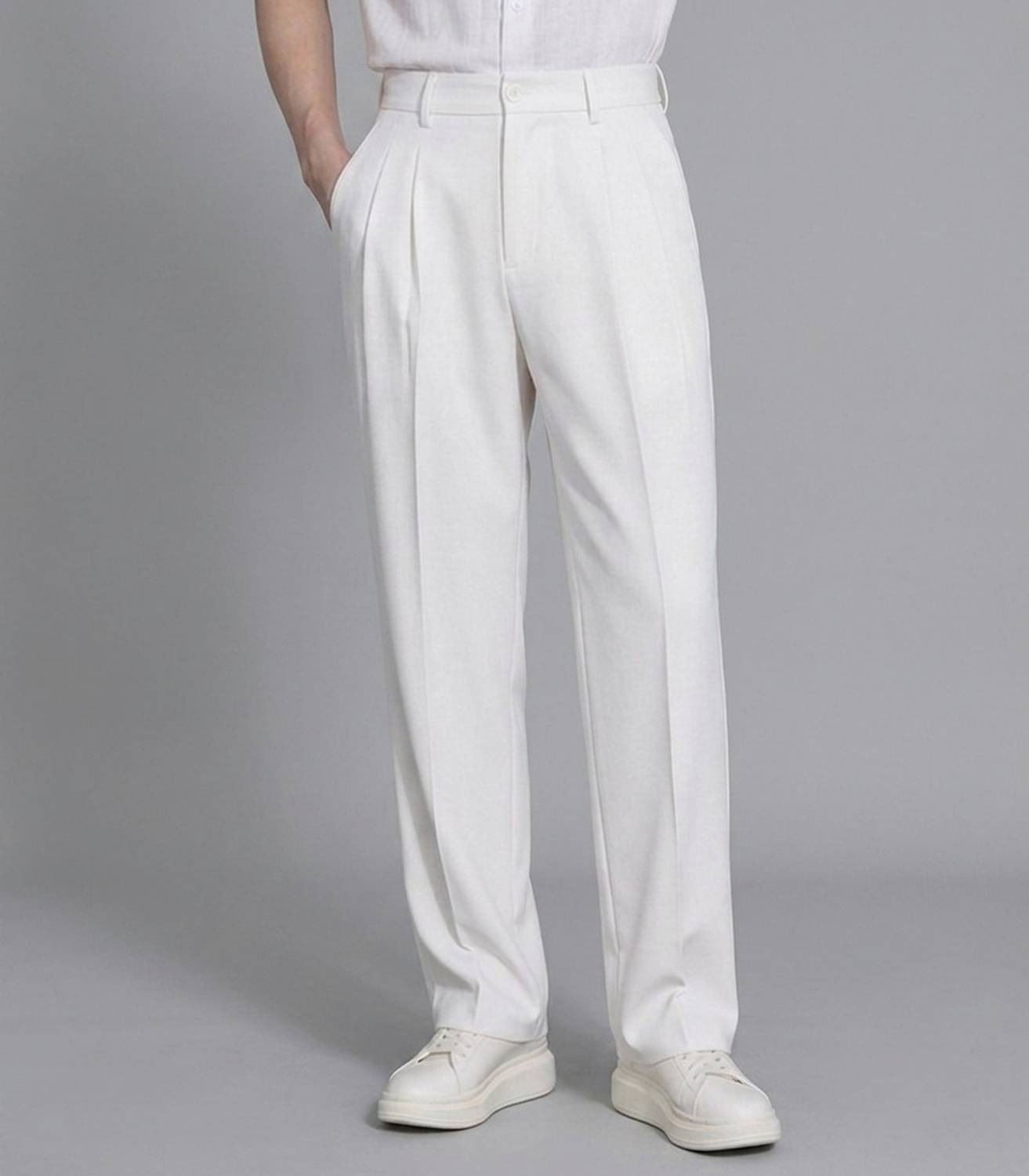 FashionInfinity Straight Fit Men White Trousers - Image 1