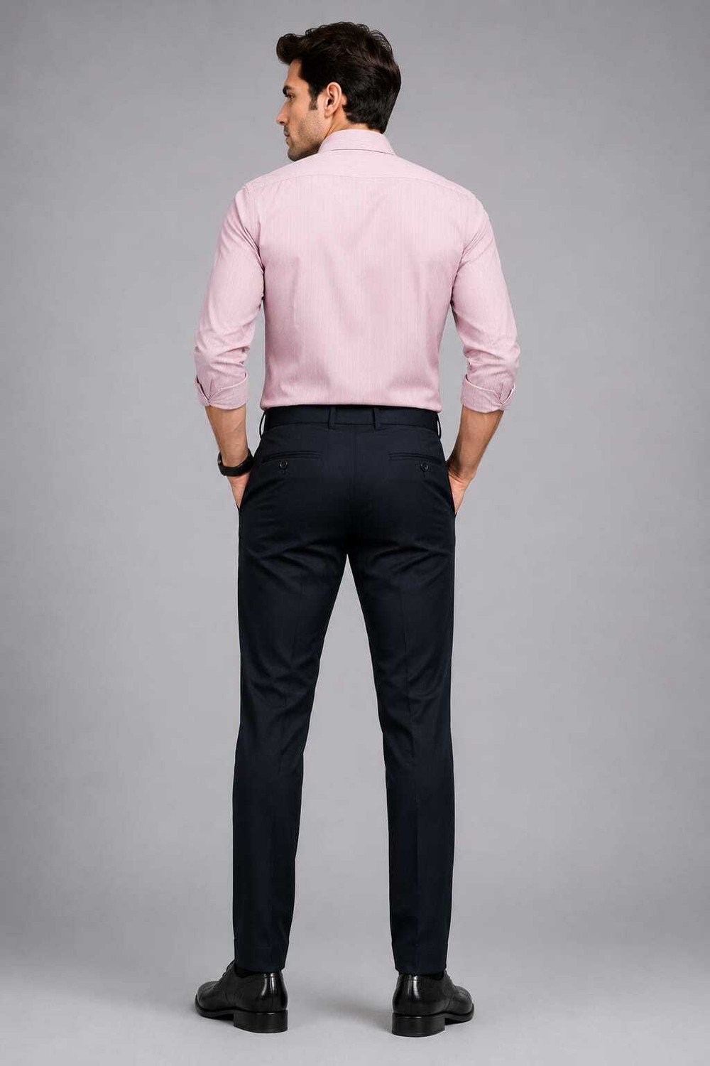 Image of Moudlin Men Regular Fit Black Cotton Blend Trousers